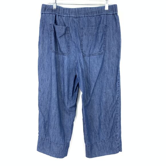 Talbots Pull On Chambray Cropped Pants Womens Size MP Elastic Waist Blue - Picture 2 of 6